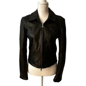 Madewell lamb leather shrunk zip front brass hardware jacket size 6